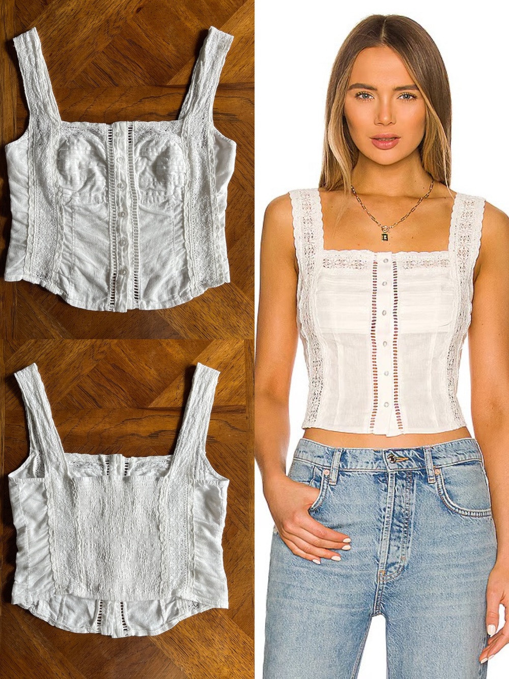 Free People Maggie Cotton Linen blend lace tank
